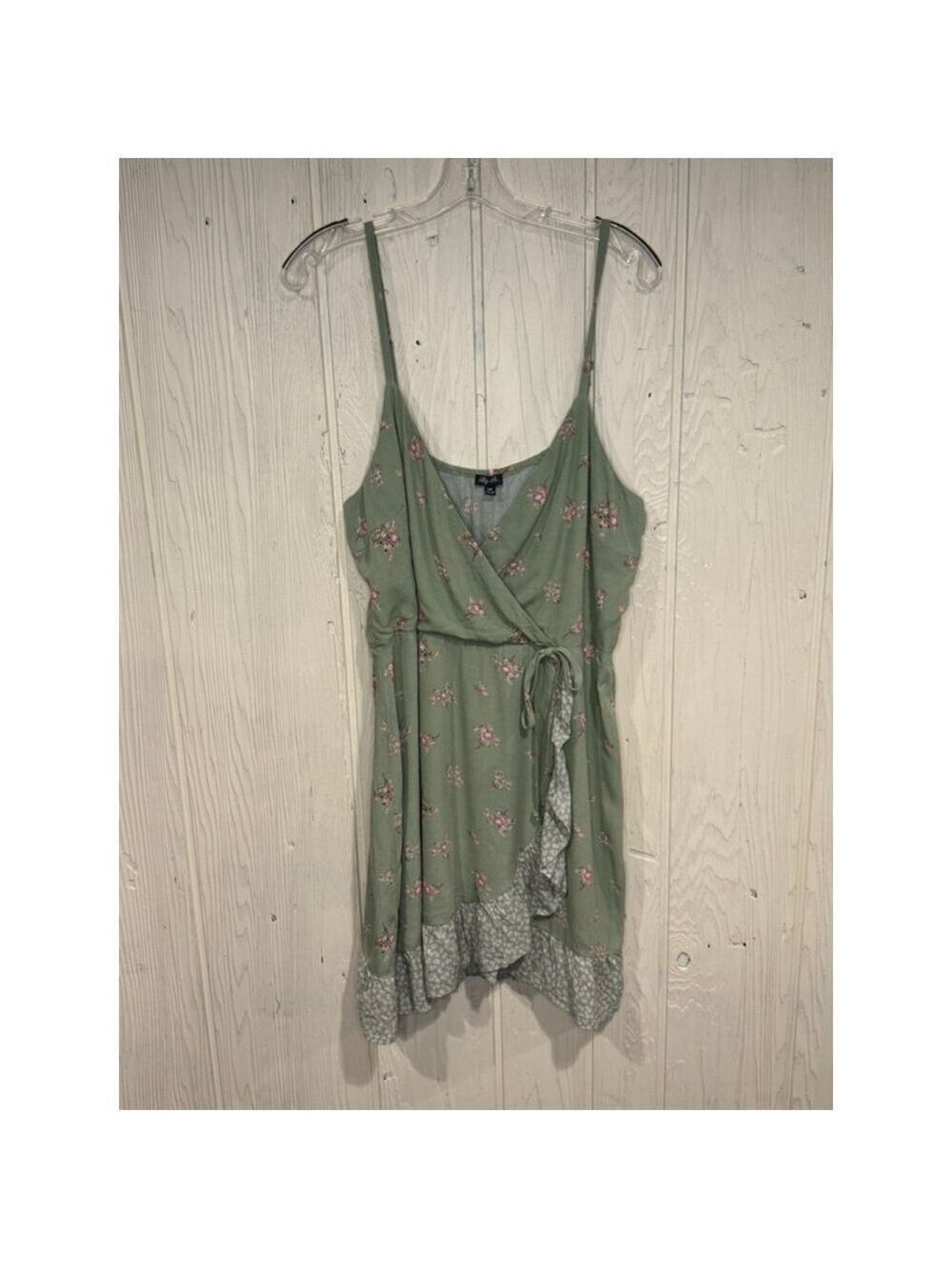 Lily Rose Green Tan Floral Wrap Dress Women's XXL